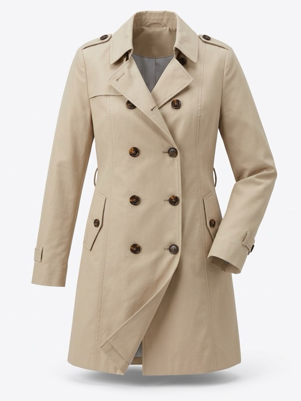 Vintage Women’s Tailored Trench Coat - Beige Chic Tan Double Breasted Trendy